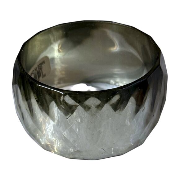 Vintage Silver Lucite Bangle Womens Round Beveled Wide Bracelet - Picture 2 of 8